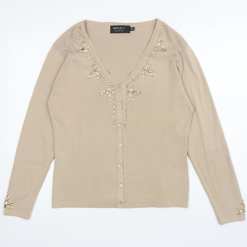 Reflect Womens Beige V-Neck Viscose Cardigan Jumper Size M