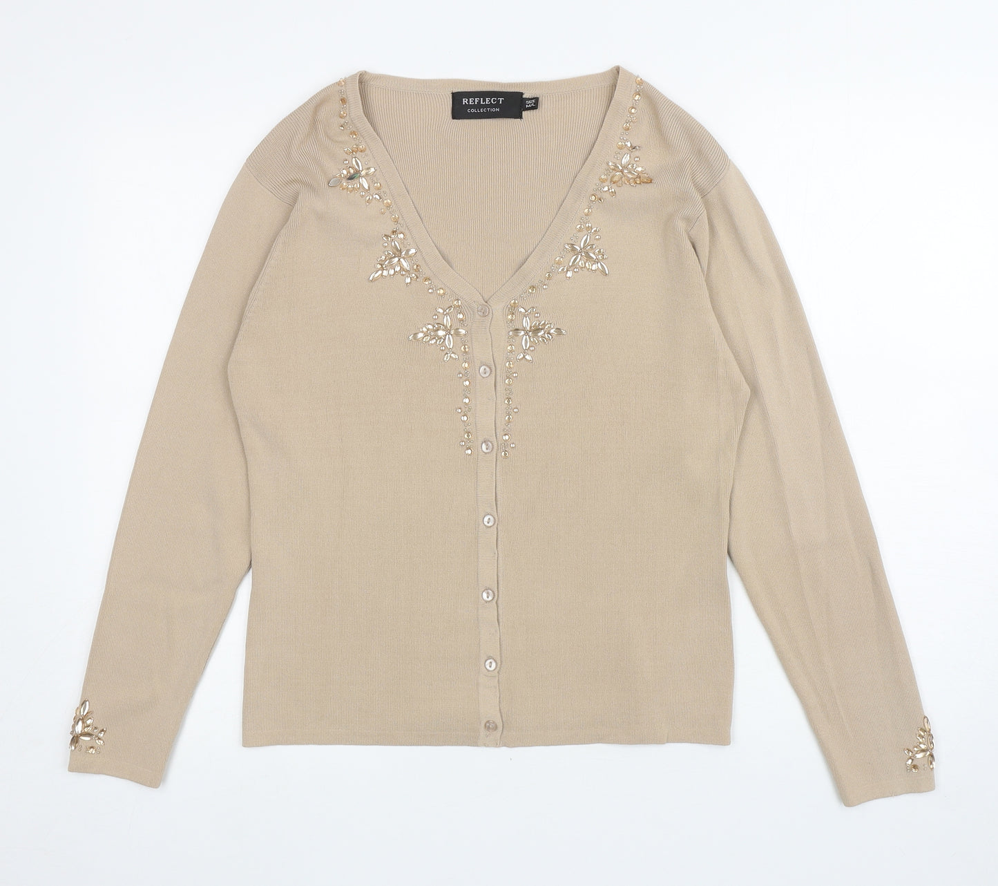 Reflect Womens Beige V-Neck Viscose Cardigan Jumper Size M