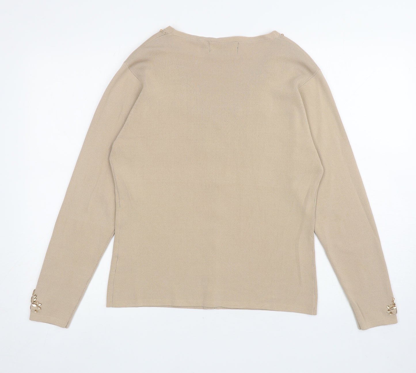 Reflect Womens Beige V-Neck Viscose Cardigan Jumper Size M