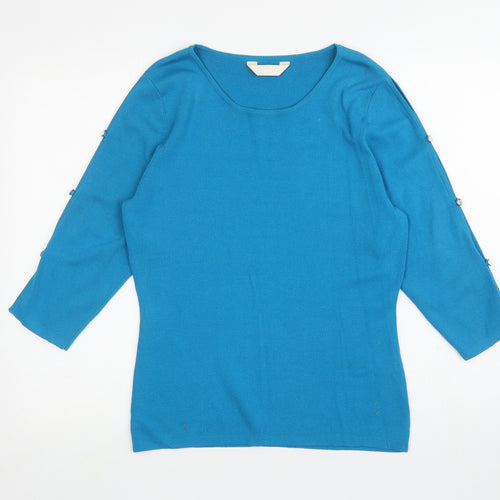For Women Womens Blue Round Neck Viscose Pullover Jumper Size 16 - Cut out arms