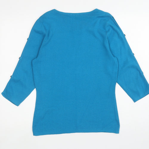 For Women Womens Blue Round Neck Viscose Pullover Jumper Size 16 - Cut out arms