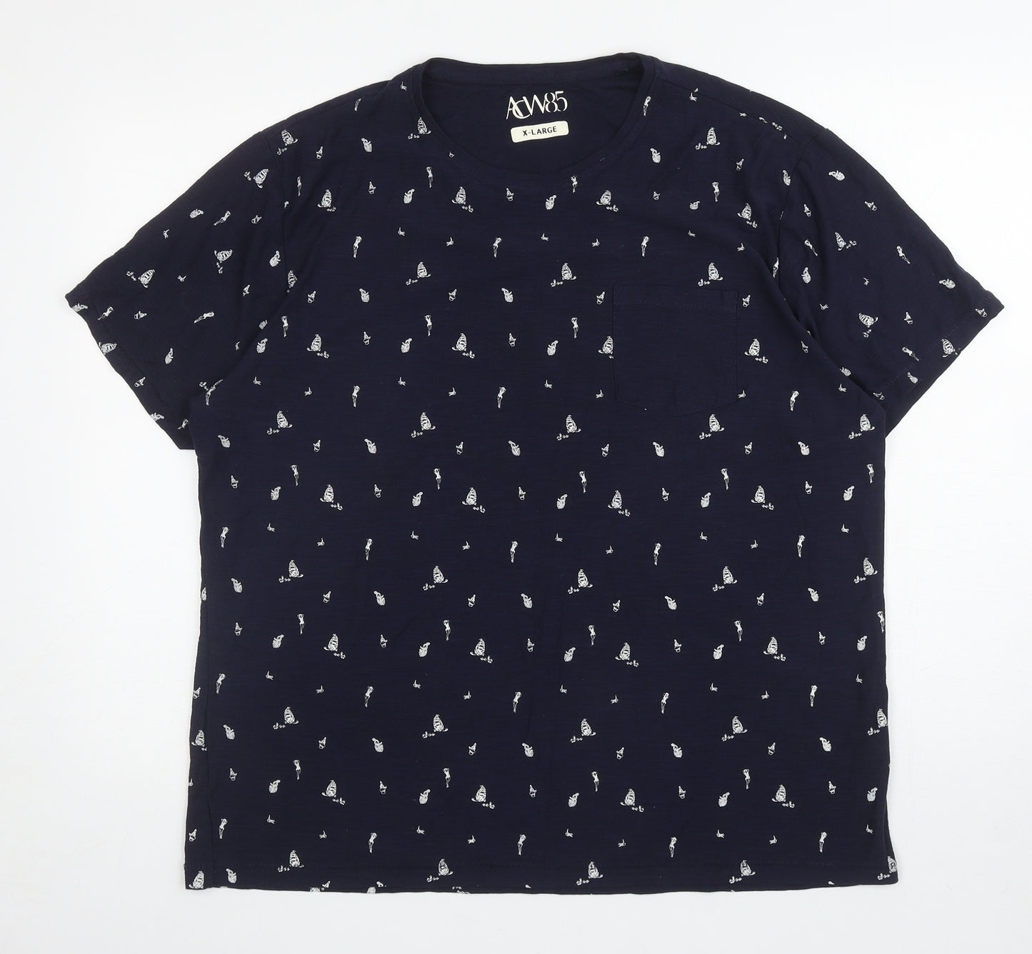 Matalan Womens Blue Geometric Cotton Basic T-Shirt Size XL Round Neck - nautical
