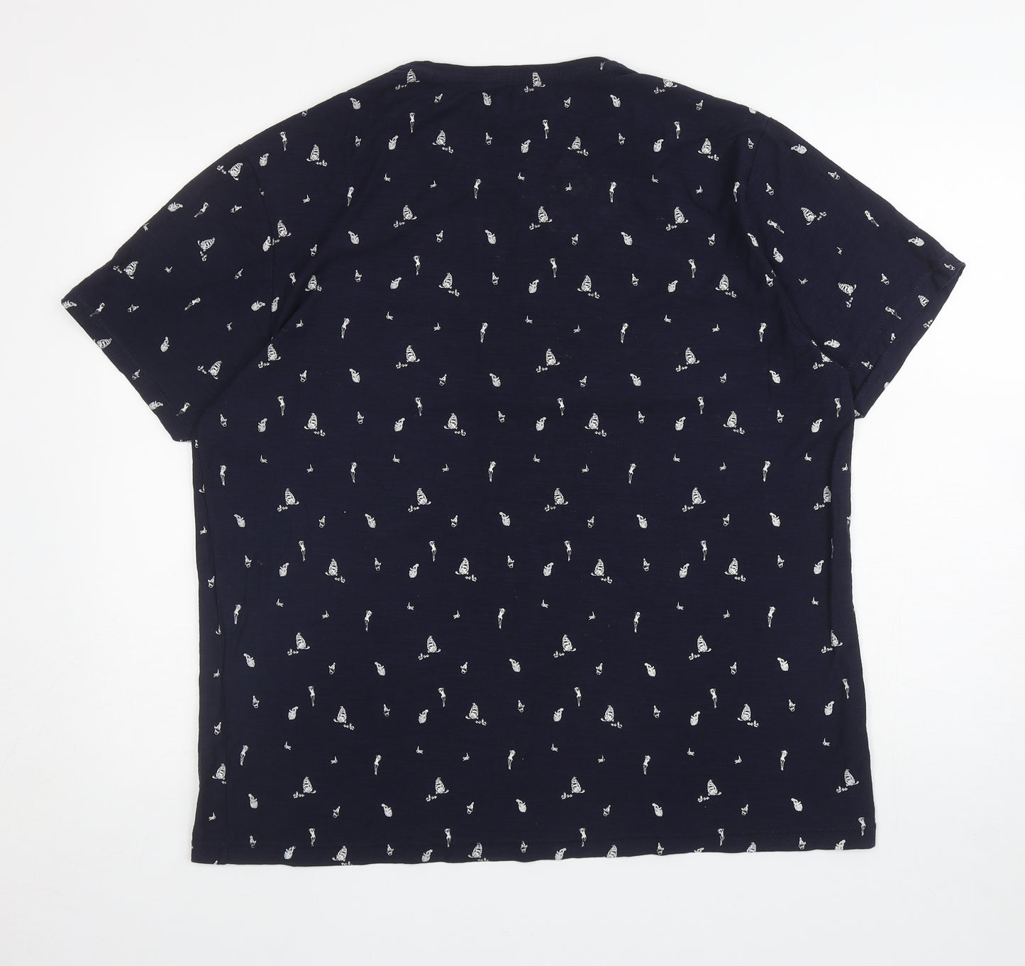 Matalan Womens Blue Geometric Cotton Basic T-Shirt Size XL Round Neck - nautical