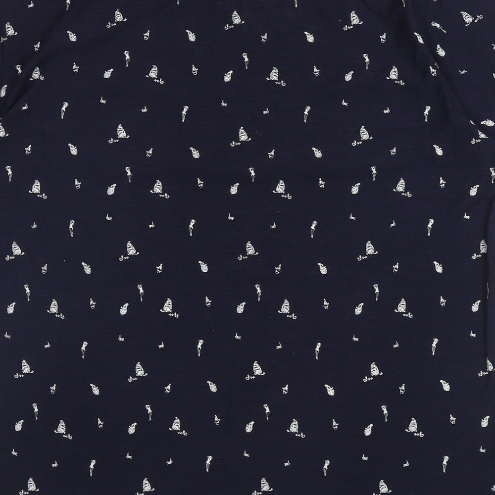 Matalan Womens Blue Geometric Cotton Basic T-Shirt Size XL Round Neck - nautical