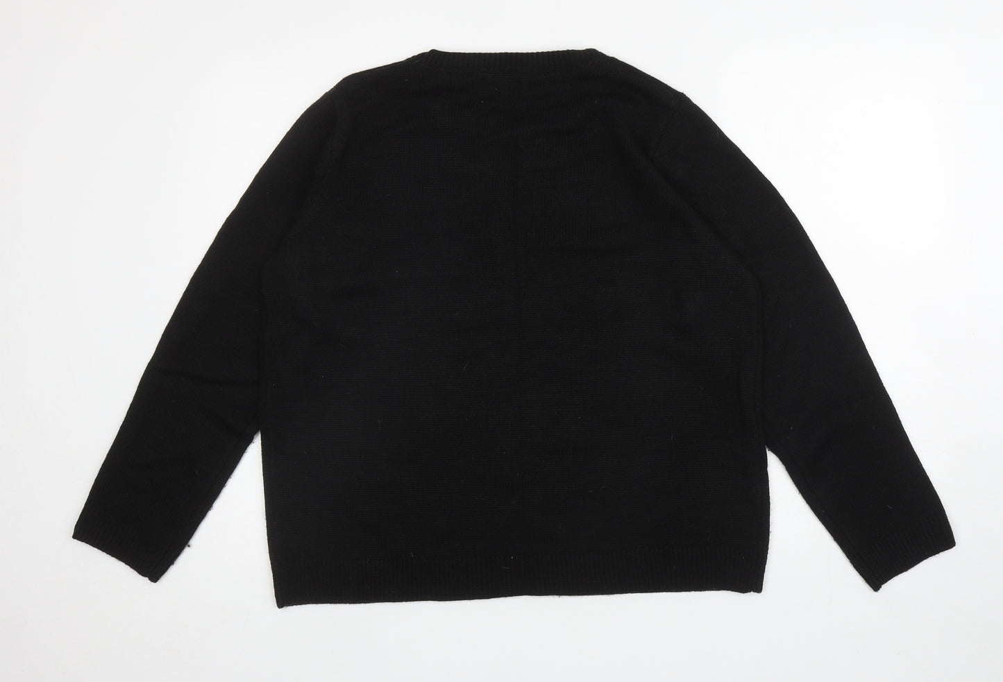 George Womens Black Round Neck Acrylic Pullover Jumper Size L - Christmas Tree