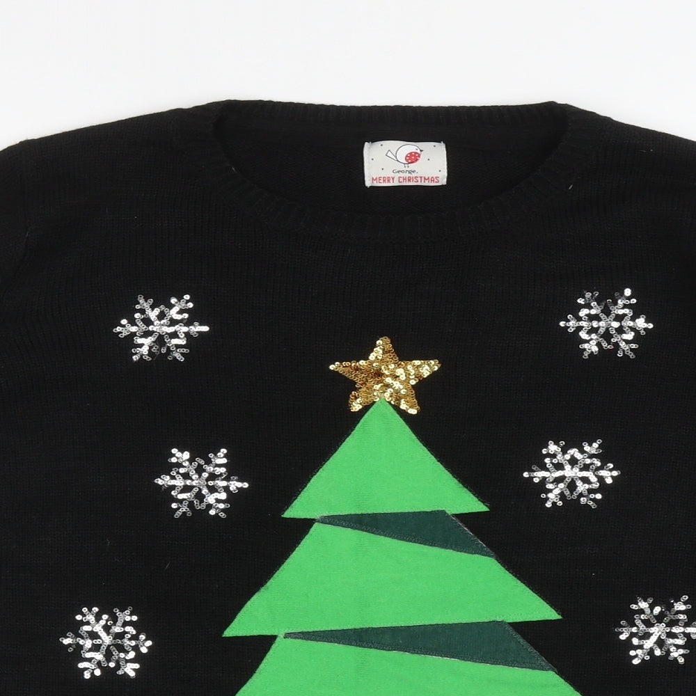 George Womens Black Round Neck Acrylic Pullover Jumper Size L - Christmas Tree