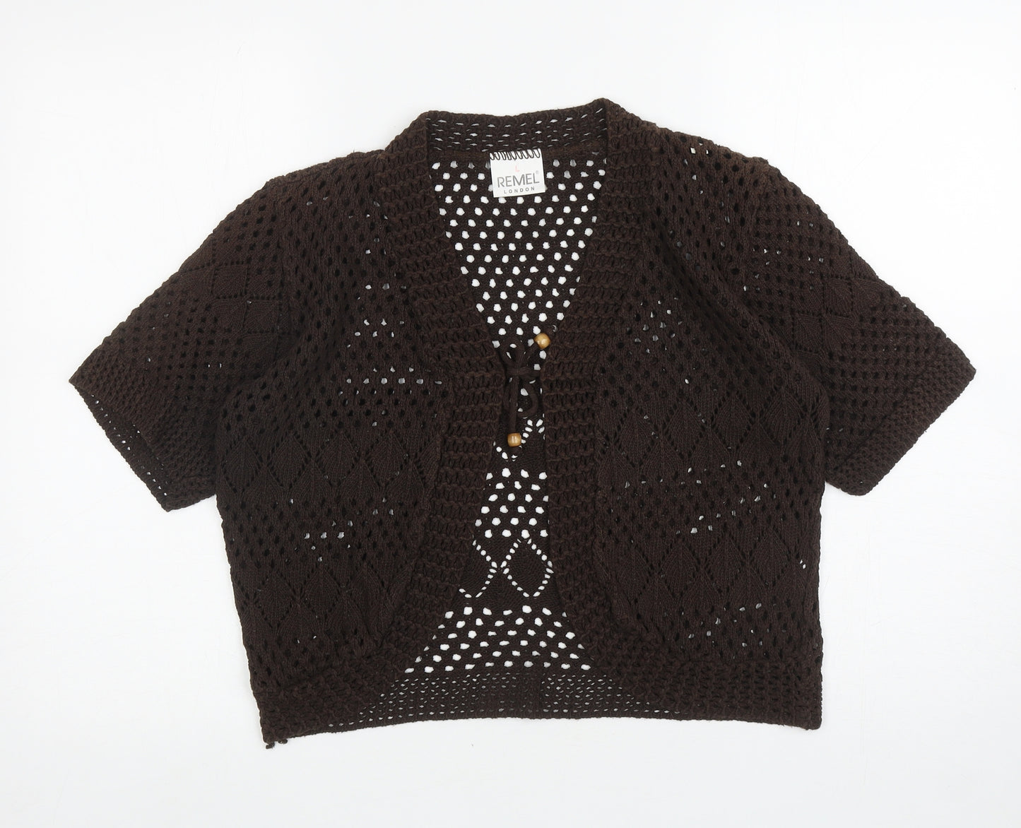 Remel London Womens Brown V-Neck Cotton Cardigan Jumper Size L - Tie