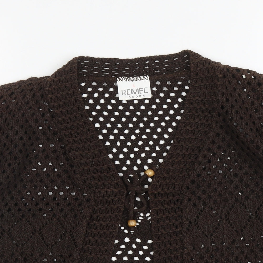 Remel London Womens Brown V-Neck Cotton Cardigan Jumper Size L - Tie