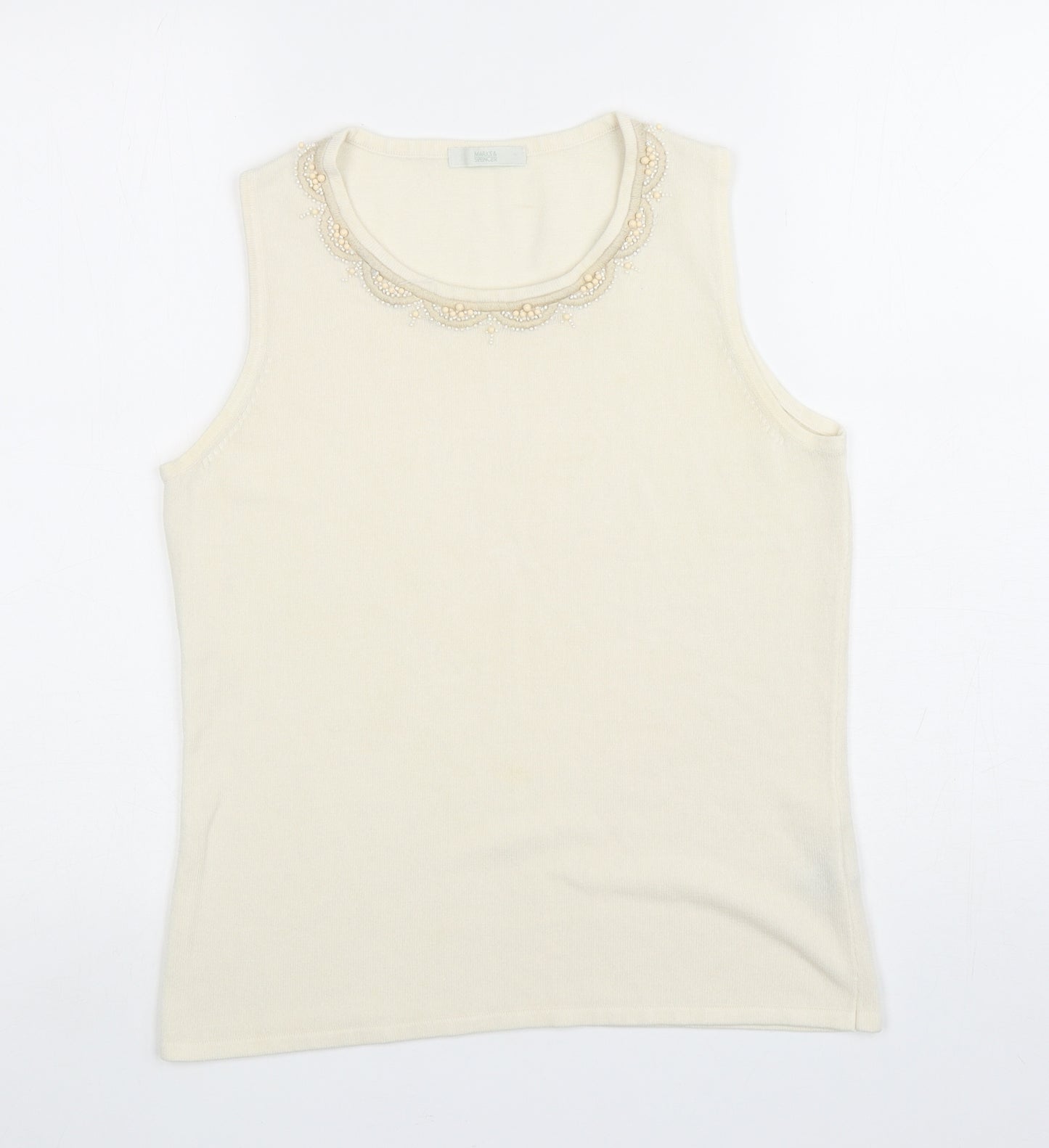 Marks and Spencer Womens Ivory Acrylic Basic Tank Size 16 Round Neck - Embellished Neckline