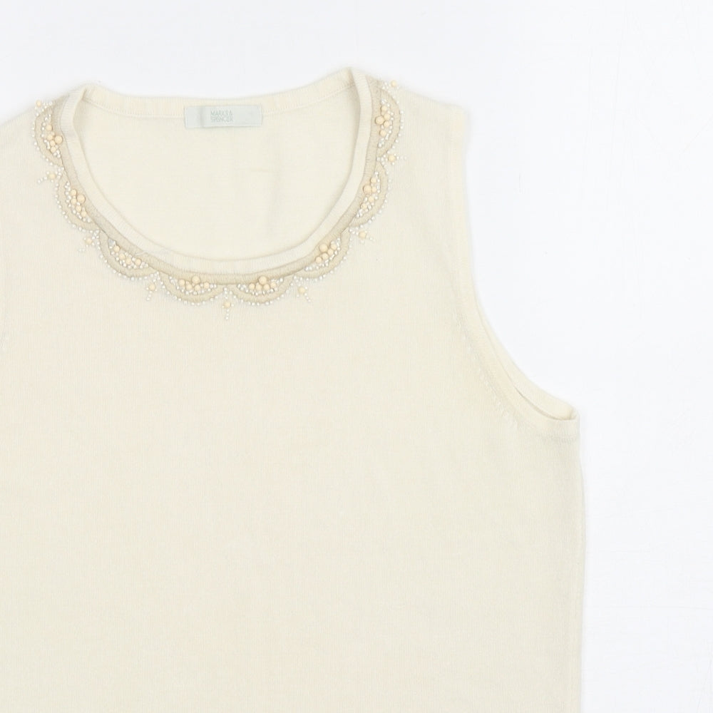 Marks and Spencer Womens Ivory Acrylic Basic Tank Size 16 Round Neck - Embellished Neckline