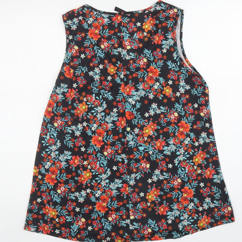 Sheilay Womens Black Floral Polyester Basic Tank Size L V-Neck