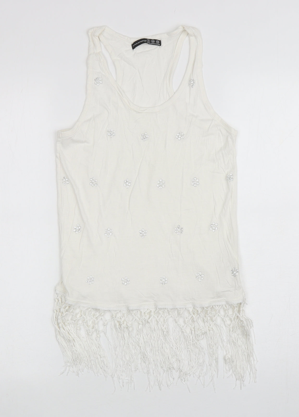 Atmosphere Womens Ivory Cotton Basic Tank Size 6 Scoop Neck