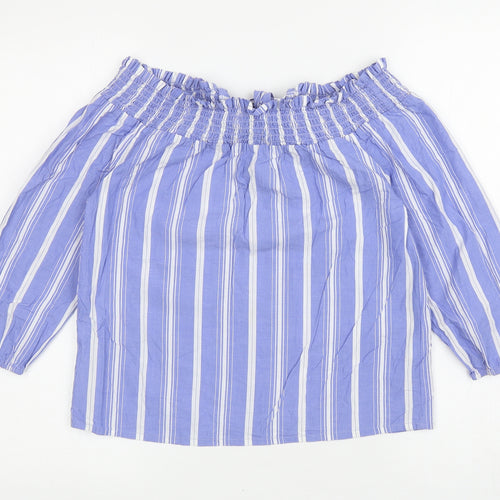 Primark Womens Blue Striped Cotton Basic Blouse Size 8 Off the Shoulder