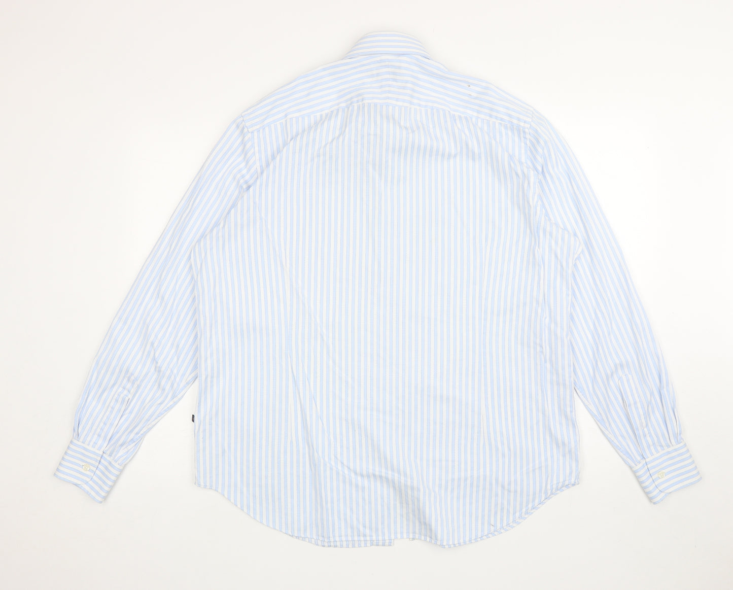 Osbourne Mens Blue Striped Cotton Dress Shirt Size 17.5 Collared Button