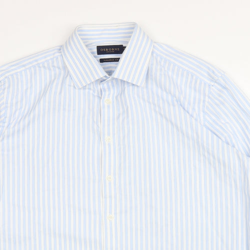 Osbourne Mens Blue Striped Cotton Dress Shirt Size 17.5 Collared Button
