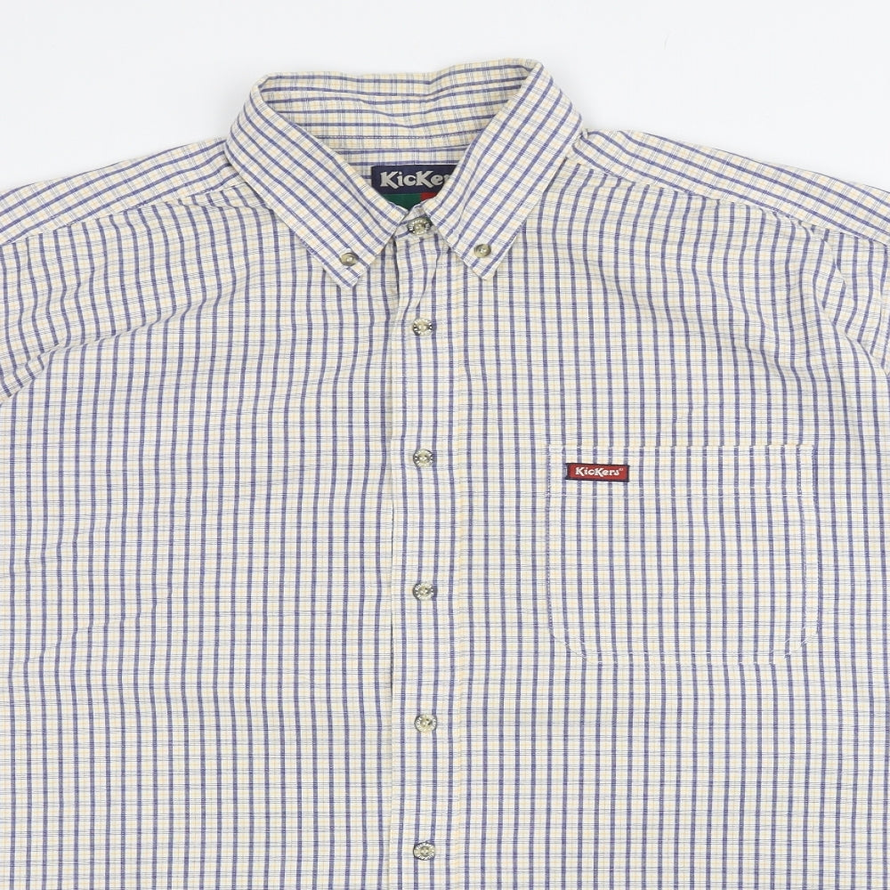 Kickers Mens Blue Plaid Cotton Button-Up Size XL Collared Button