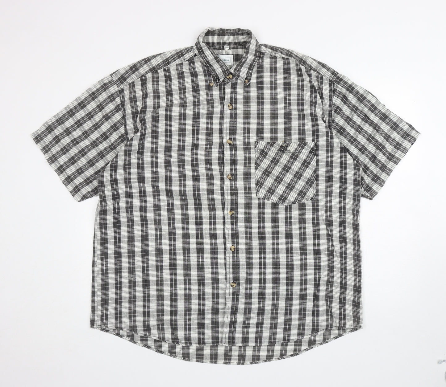 Canda Mens Grey Plaid Cotton Button-Up Size XL Collared Button