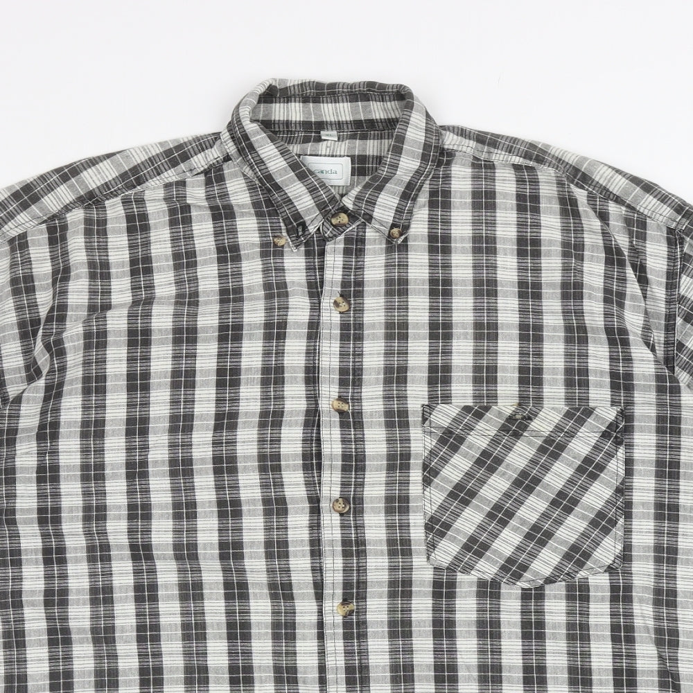 Canda Mens Grey Plaid Cotton Button-Up Size XL Collared Button