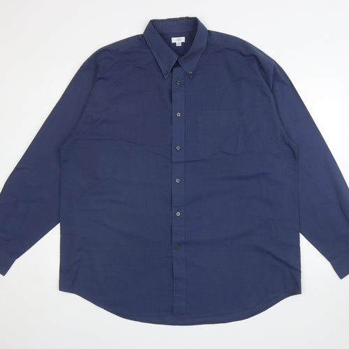 Tesco Mens Blue Cotton Dress Shirt Size 17.5 Collared Button