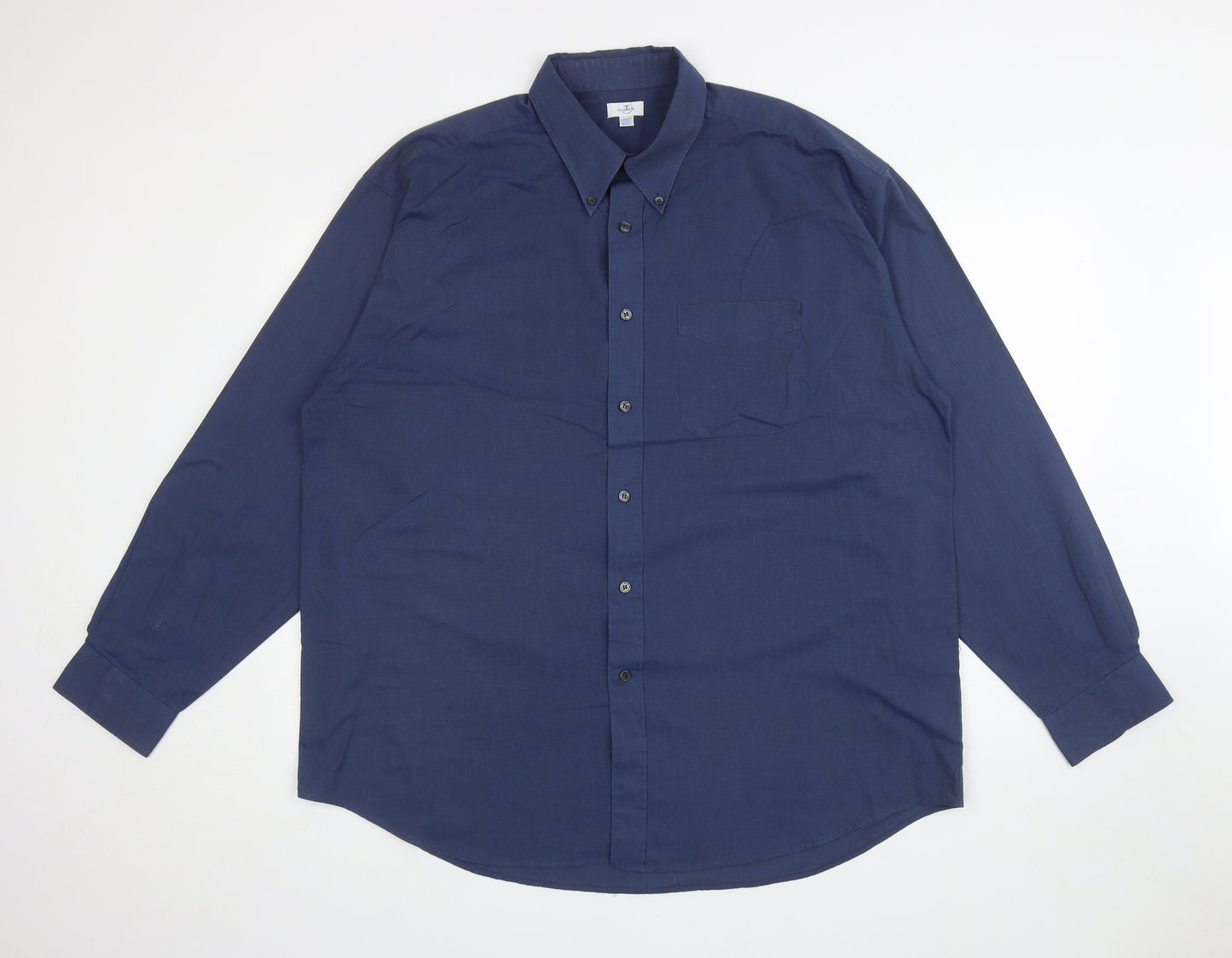Tesco Mens Blue Cotton Dress Shirt Size 17.5 Collared Button