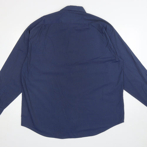 Tesco Mens Blue Cotton Dress Shirt Size 17.5 Collared Button