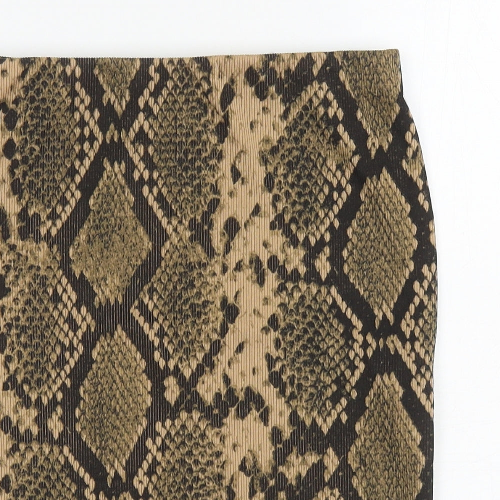 Boohoo Womens Brown Animal Print Polyester Mini Skirt Size 10 - Snake Print