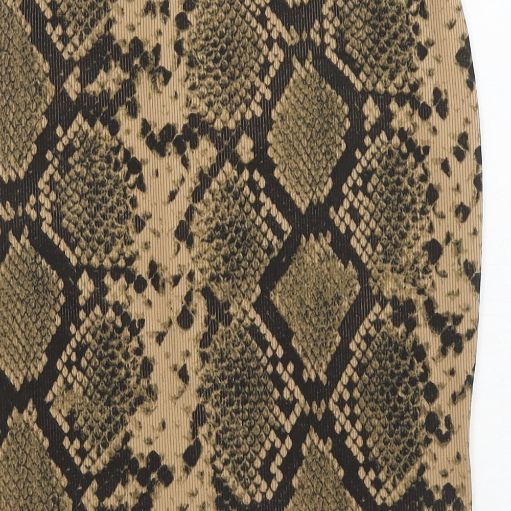 Boohoo Womens Brown Animal Print Polyester Mini Skirt Size 10 - Snake Print