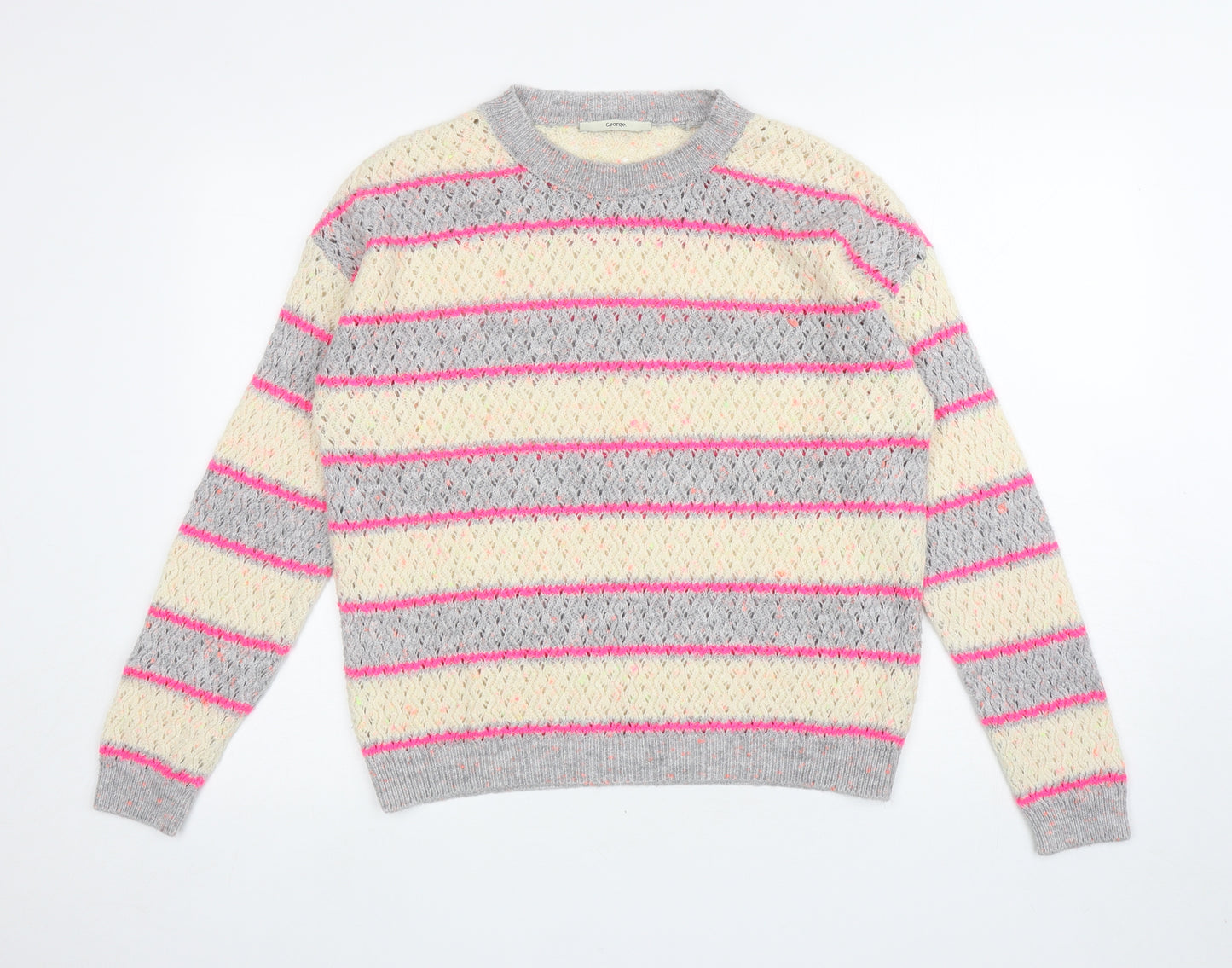 George Womens Multicoloured Round Neck Striped Acrylic Pullover Jumper Size M
