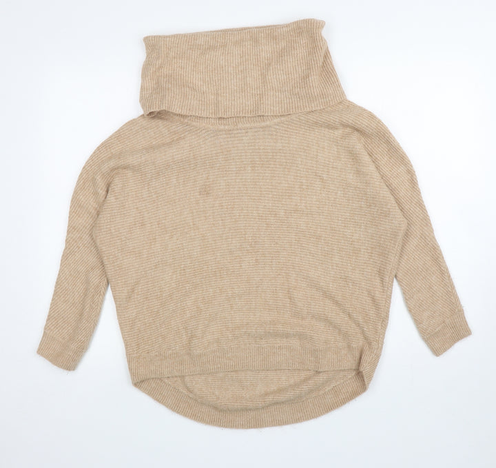 Miss Selfridge Womens Beige Roll Neck Acrylic Pullover Jumper Size 10