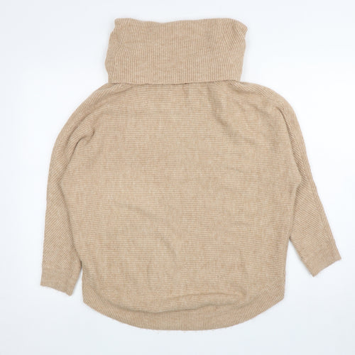 Miss Selfridge Womens Beige Roll Neck Acrylic Pullover Jumper Size 10
