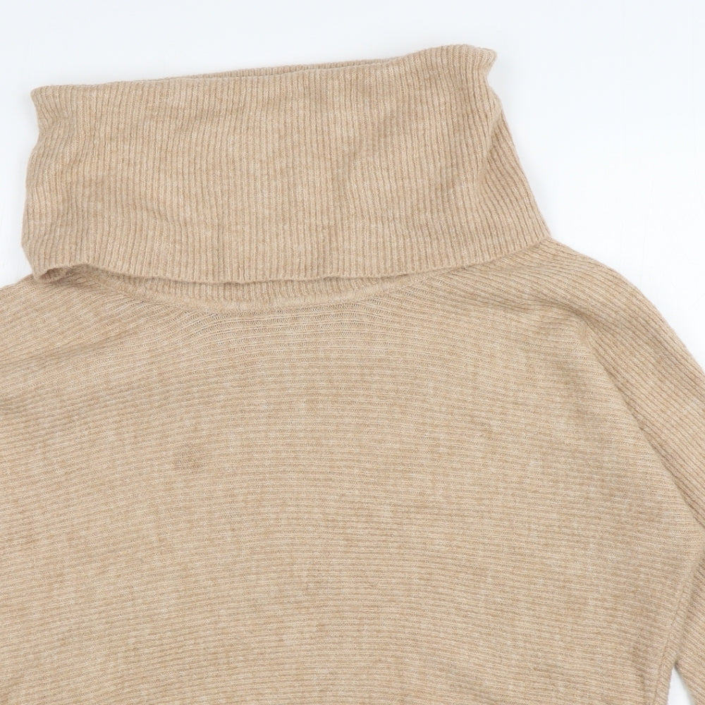 Miss Selfridge Womens Beige Roll Neck Acrylic Pullover Jumper Size 10