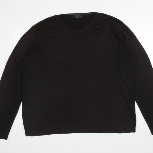 F&F Mens Brown V-Neck Acrylic Pullover Jumper Size XL