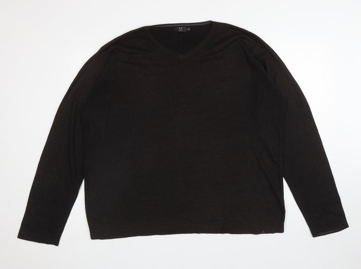 F&F Mens Brown V-Neck Acrylic Pullover Jumper Size XL