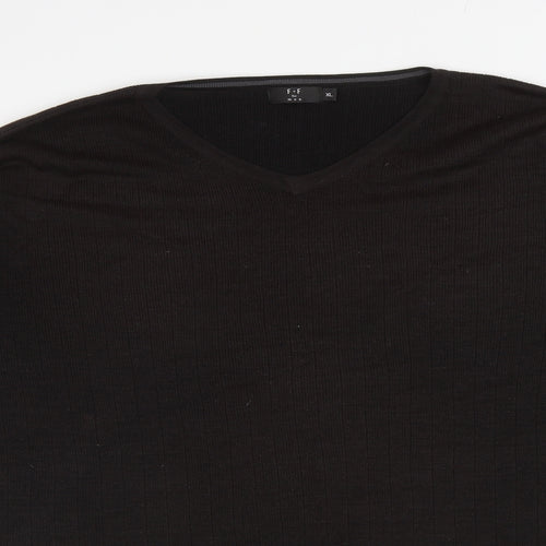 F&F Mens Brown V-Neck Acrylic Pullover Jumper Size XL
