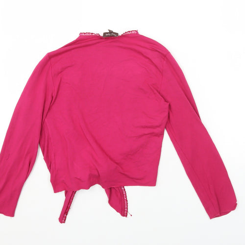 Phase Eight Womens Pink Viscose Cropped Blouse Size 8 Scoop Neck - Tie Front