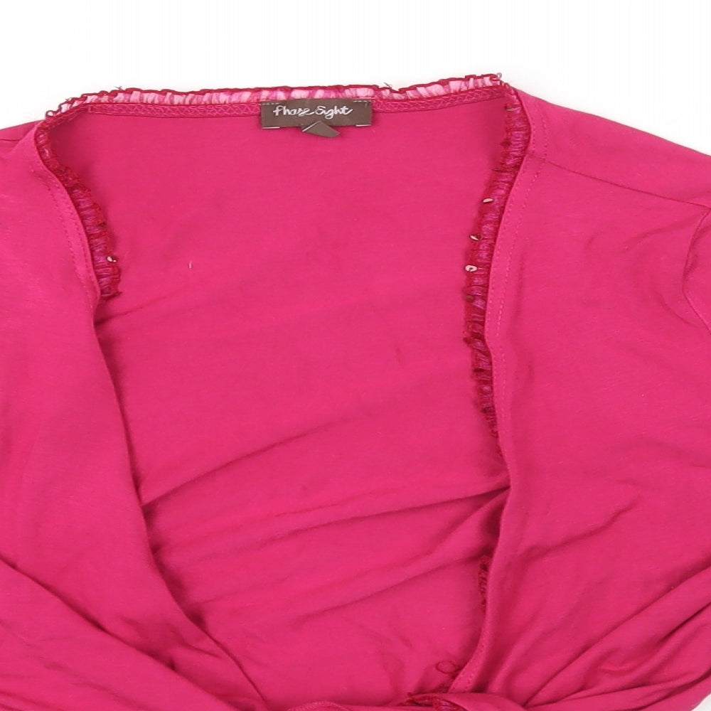Phase Eight Womens Pink Viscose Cropped Blouse Size 8 Scoop Neck - Tie Front