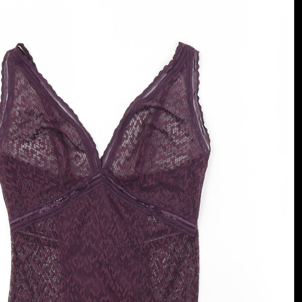 Atmosphere Womens Purple Polyamide Bodysuit One-Piece Size 12 Button
