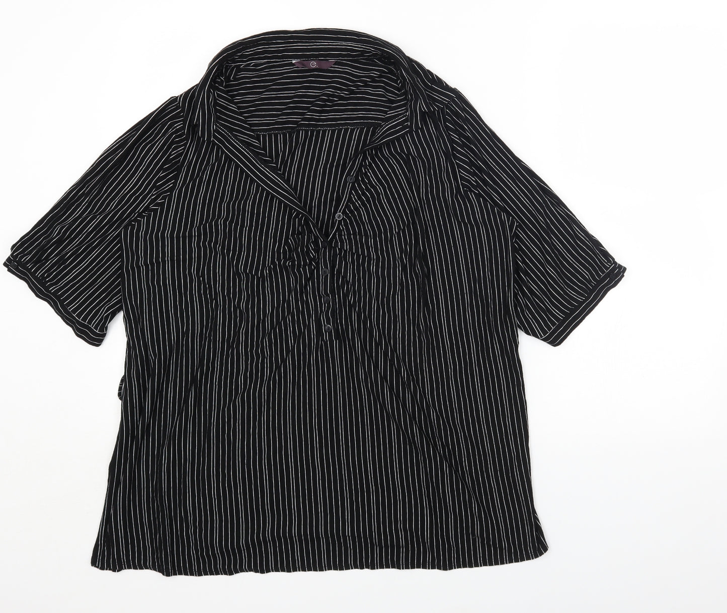 Evans Womens Black Striped Viscose Jersey Button-Up Size 28 Collared
