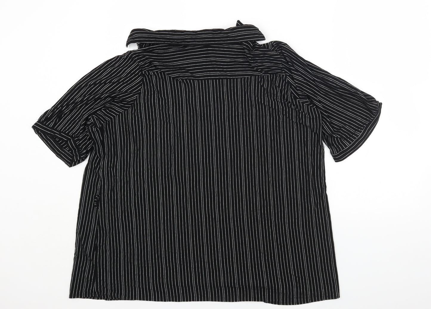 Evans Womens Black Striped Viscose Jersey Button-Up Size 28 Collared