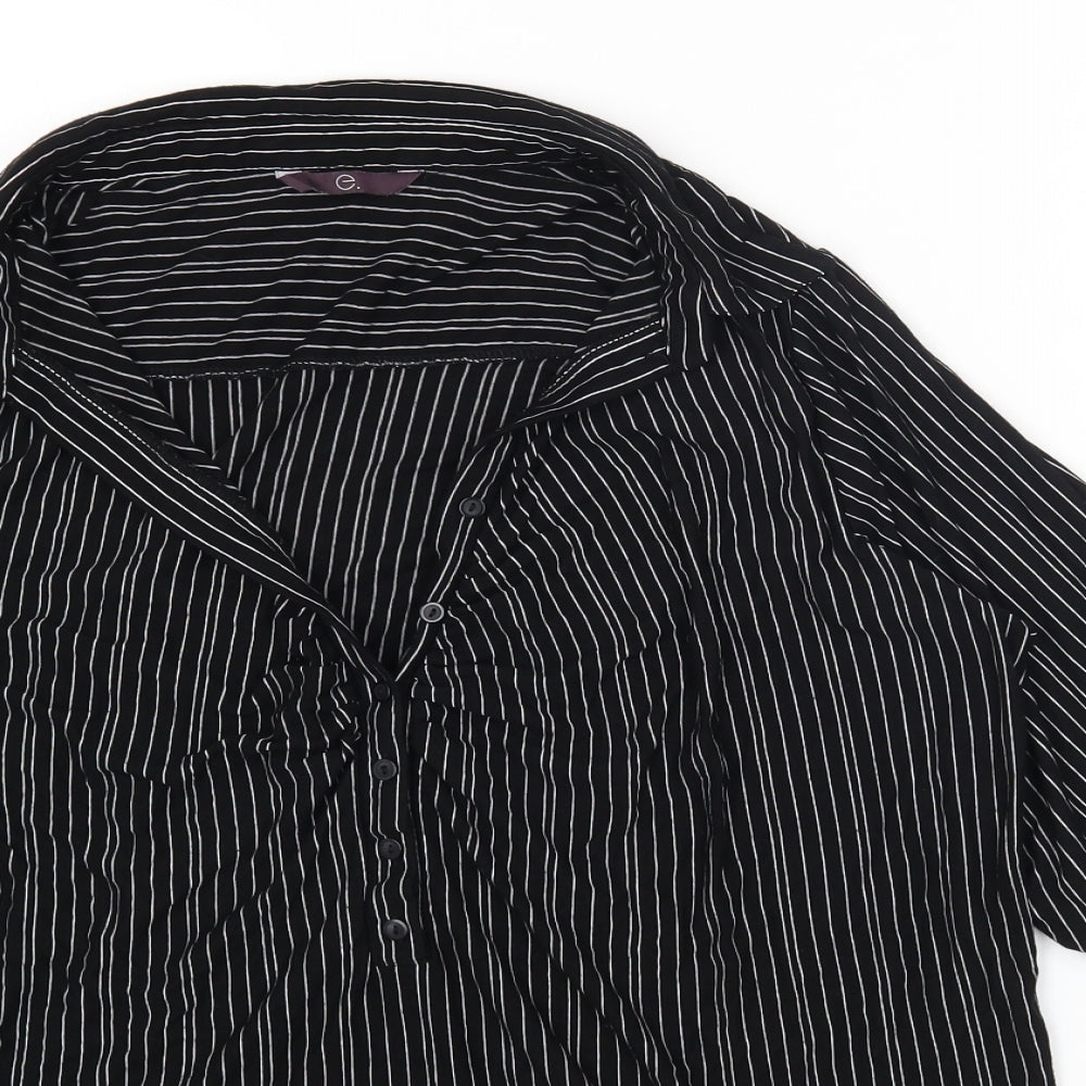 Evans Womens Black Striped Viscose Jersey Button-Up Size 28 Collared