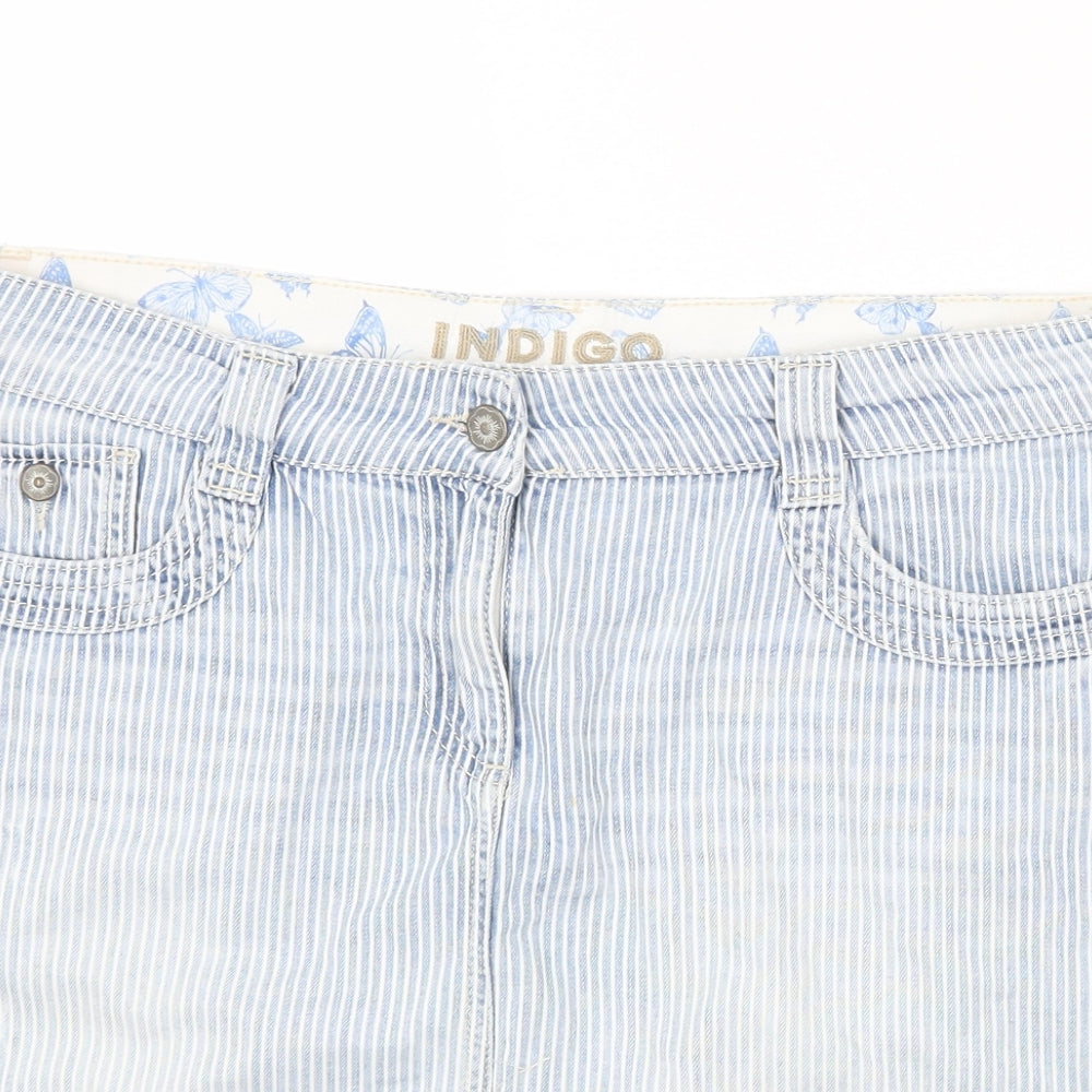 Indigo Womens Blue Striped Cotton Mini Skirt Size 14 Button