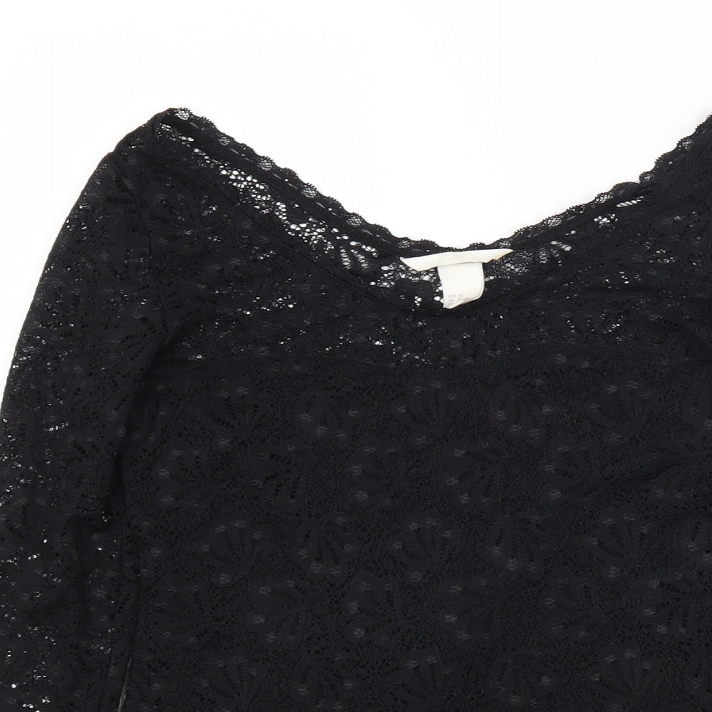 H&M Womens Black Cotton Basic T-Shirt Size XS Scoop Neck