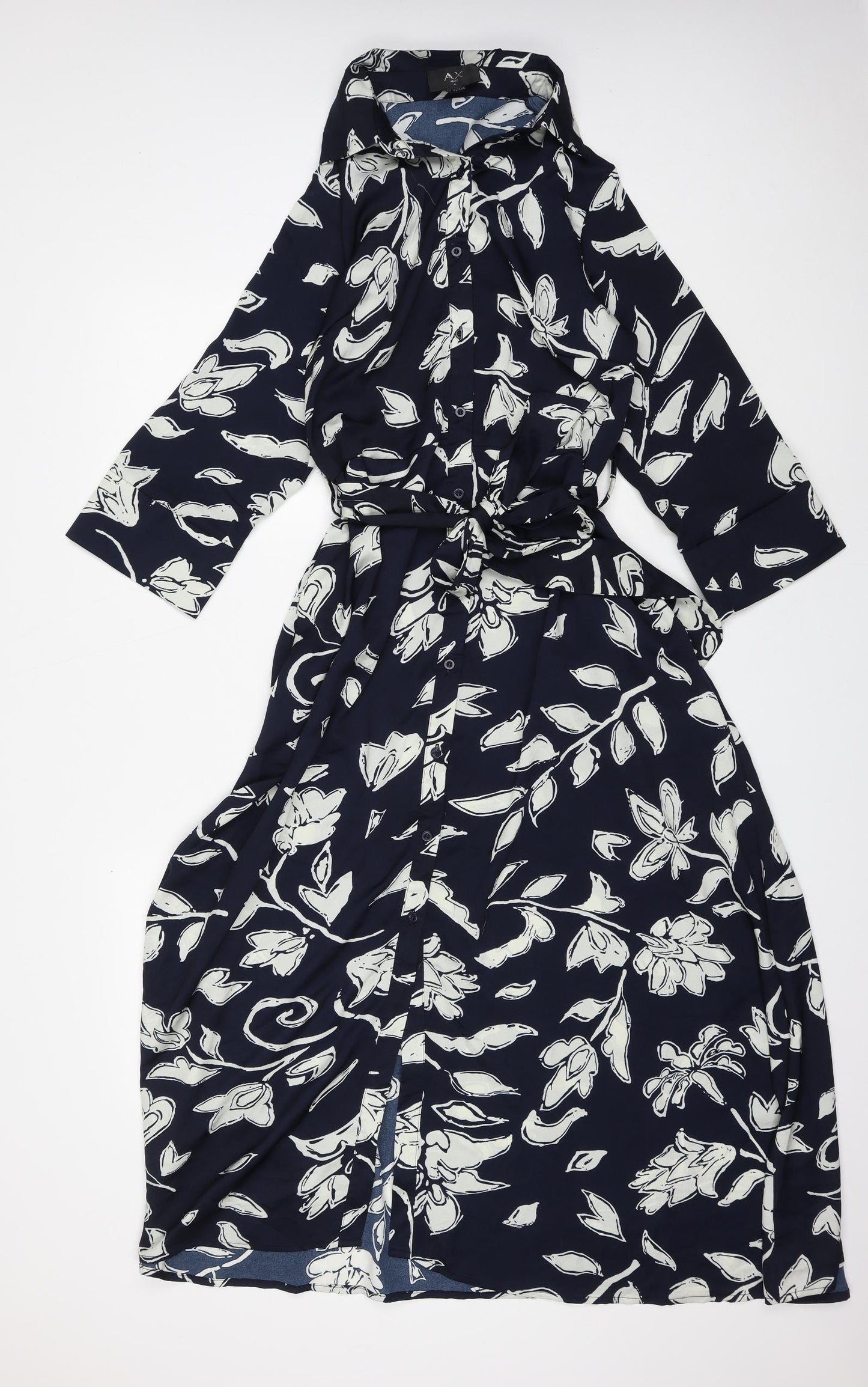 AX Paris Womens Blue Floral Polyester Shirt Dress Size 10 Collared Button