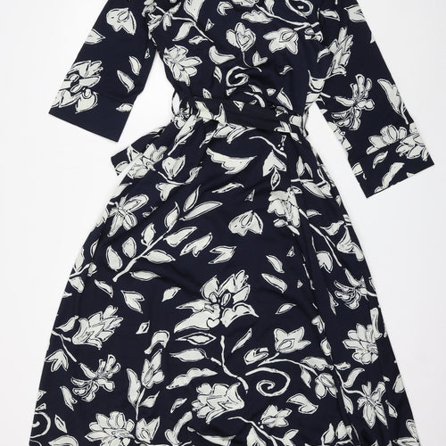 AX Paris Womens Blue Floral Polyester Shirt Dress Size 10 Collared Button