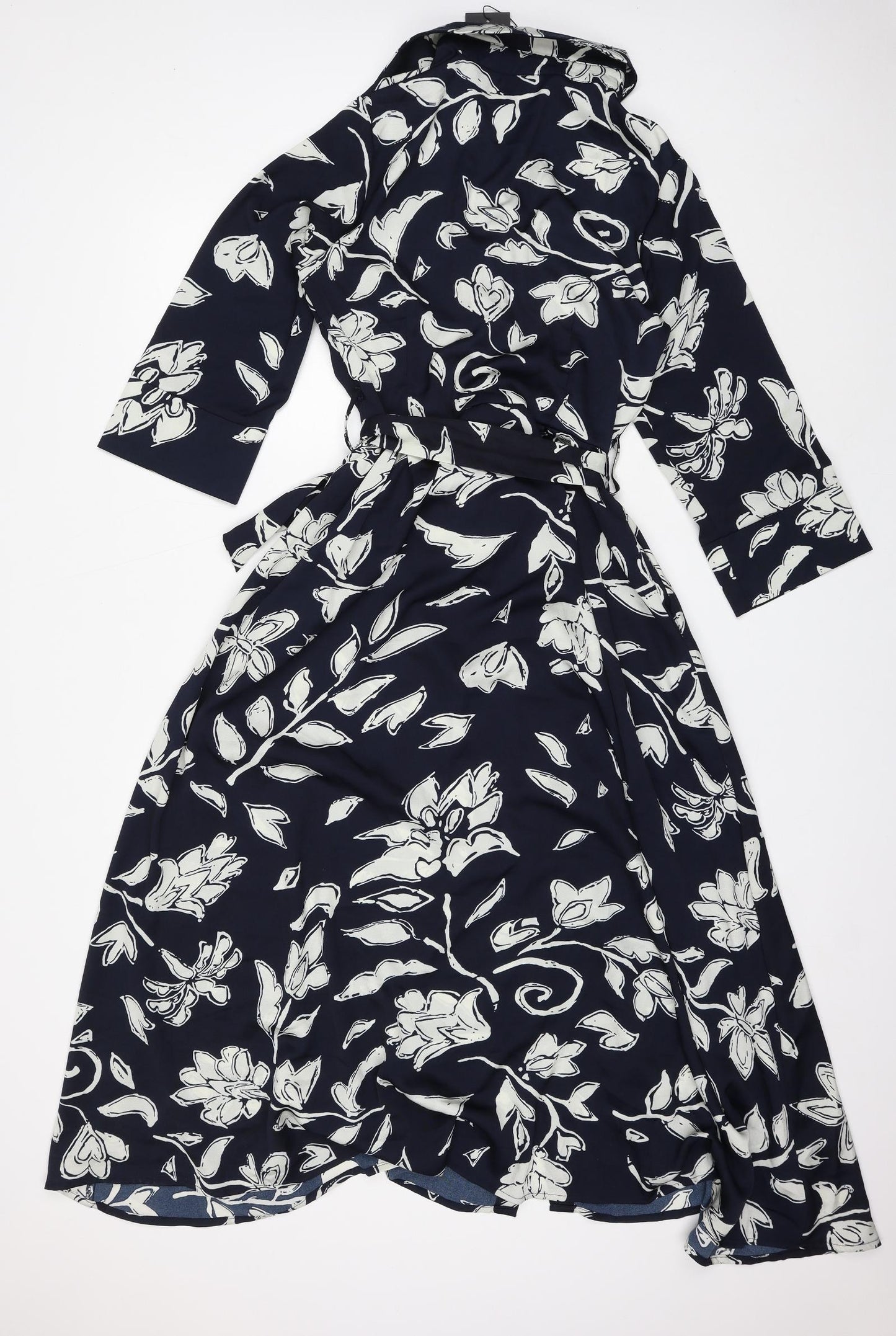 AX Paris Womens Blue Floral Polyester Shirt Dress Size 10 Collared Button