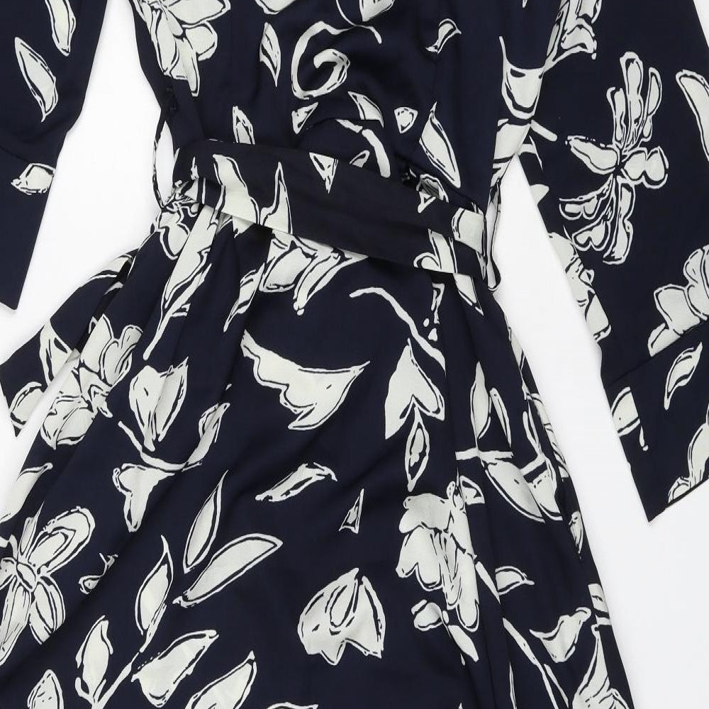 AX Paris Womens Blue Floral Polyester Shirt Dress Size 10 Collared Button