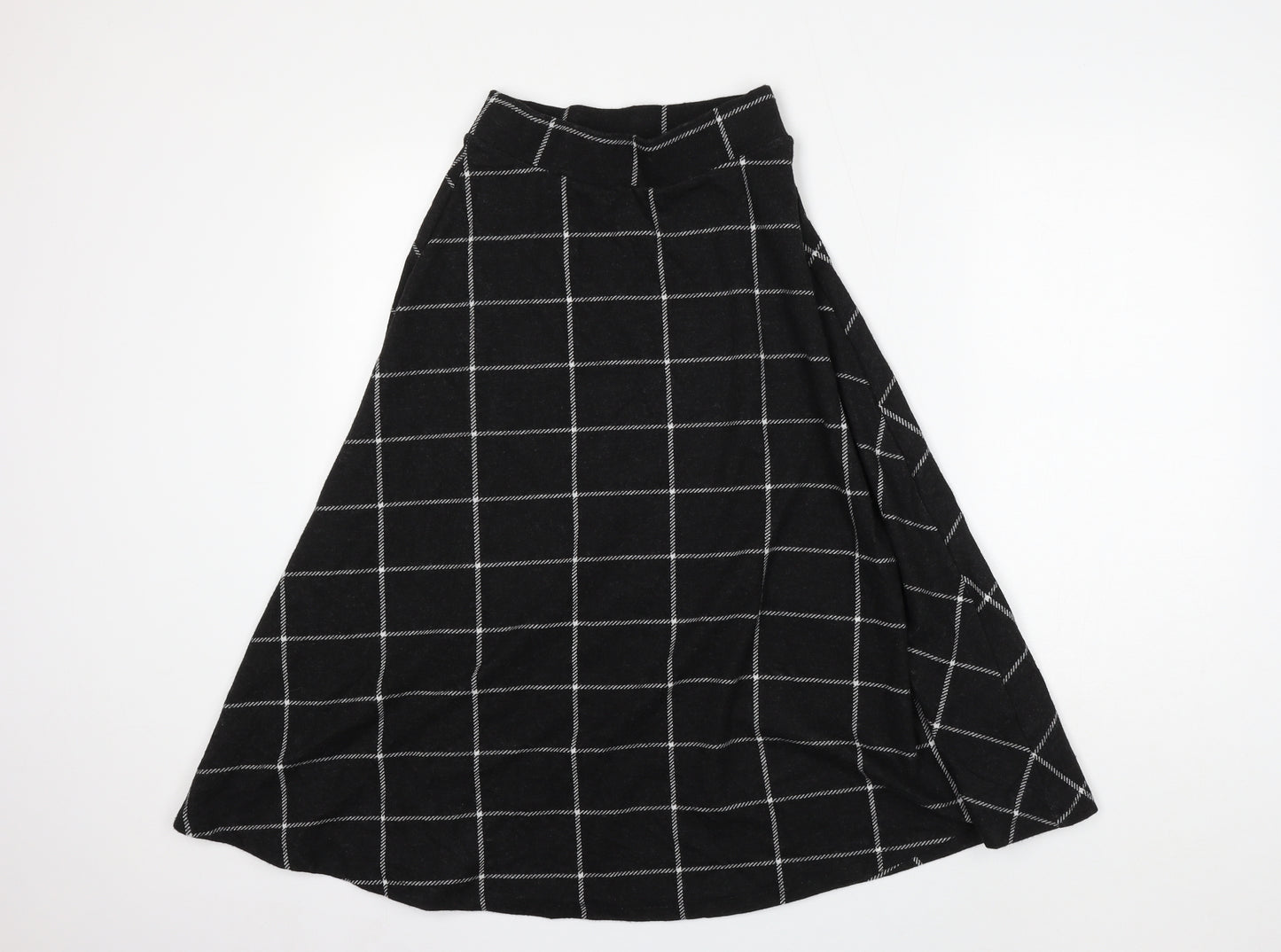 Marks and Spencer Womens Black Check Polyester Flare Skirt Size 6