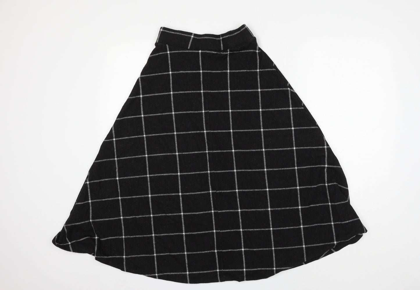 Marks and Spencer Womens Black Check Polyester Flare Skirt Size 6