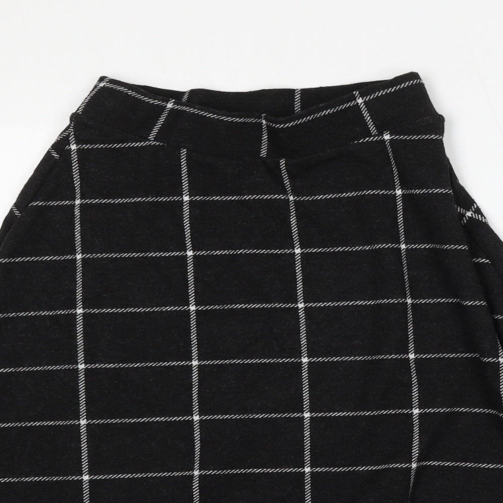 Marks and Spencer Womens Black Check Polyester Flare Skirt Size 6