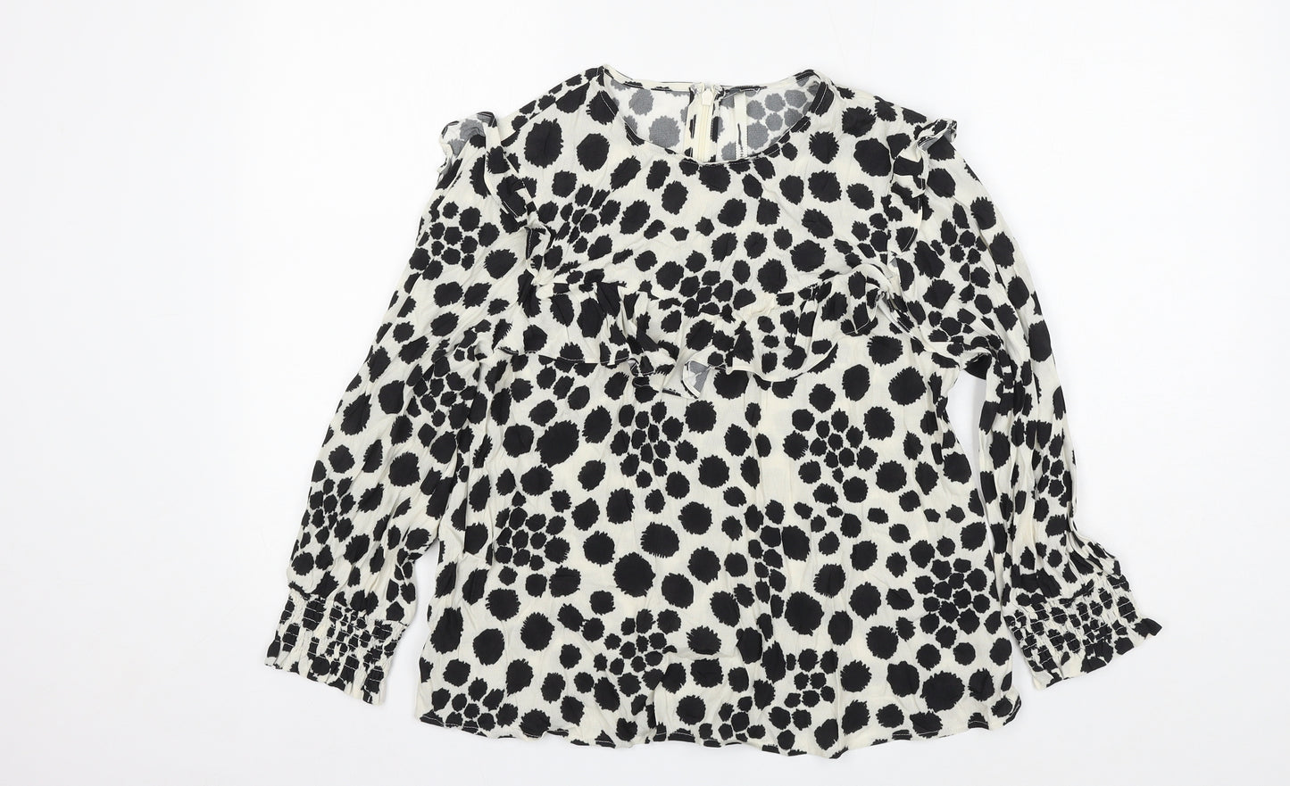 NEXT Womens Ivory Polka Dot Viscose Basic Blouse Size 10 Round Neck